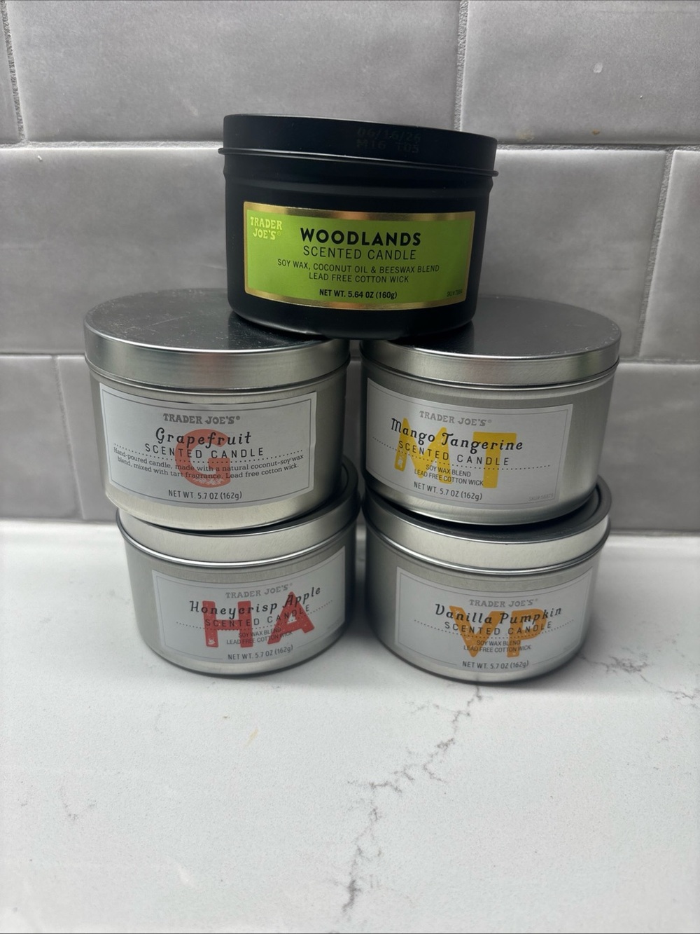 Trader Joe’s Scented Candle Tin Assorted/Mixed Scents Wax & Tin 5 Pack